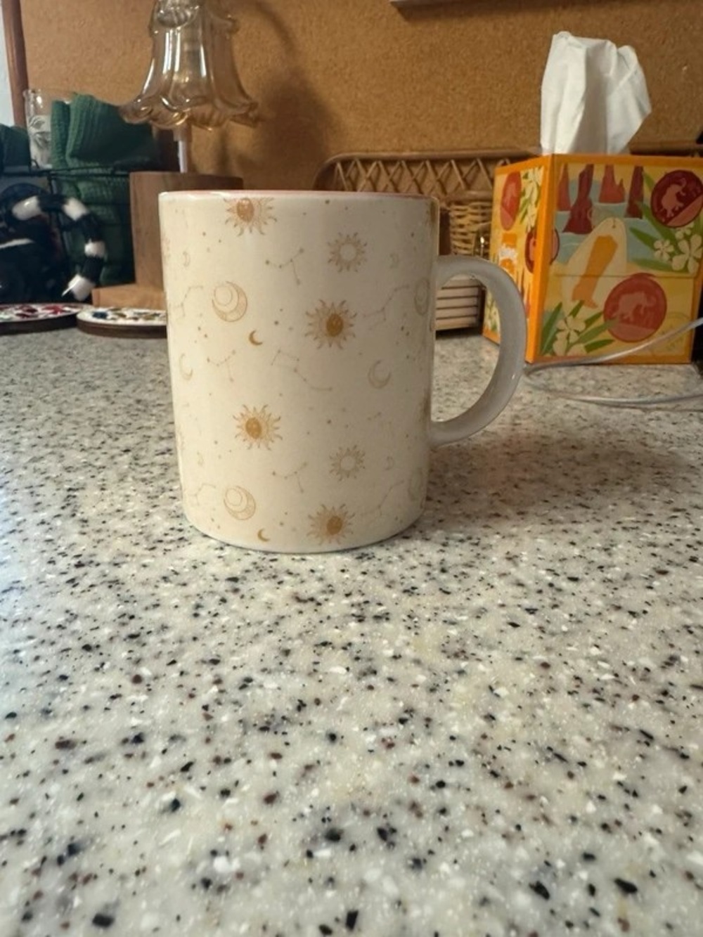 Celestial Cream Ceramic Mug with Gold Star & Moon Accents